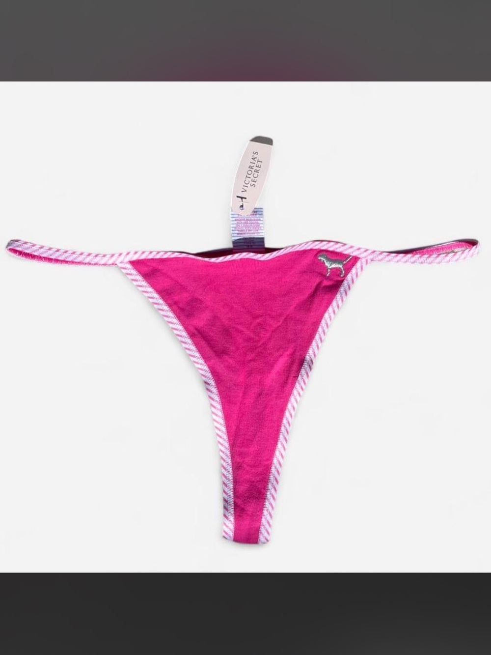 Y2K PINK Victoria's Secret Hot Pink Thong panties with Striped Trim